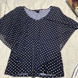 Susan Lawrence navy blue polka dot blouse